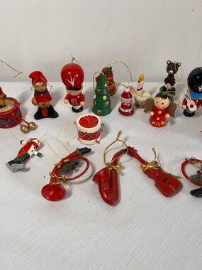 Vintage Christmas Ornaments, wood - toy, soldiers, drummers, instruments, angels